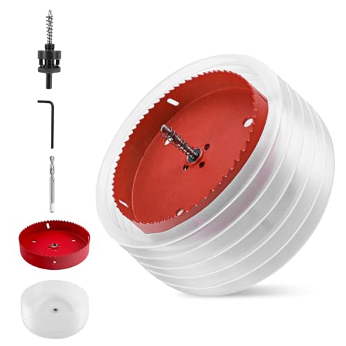 FONUNO Hole Saw for Recessed Lights 6 3/8 Hole Saw with Dust Bowl Catcher for Recessed Lighting 6.37 Inch Bi-Metal Drill Cutter with Dust Bowl Complete Drywall Cutting Set for Thin Metal Wood PVC
