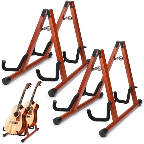 Chunful 2 Pack Wood Guitar Stand Double A-frame Portable Folding Electric Guitar Holder Stand with Non-slip Rubber Soft Foam Arms for Bass Ukulele Banjo