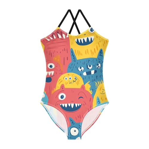 senya Girls Swimsuits Screen Full of Monsters One-Piece Swimwear Quick Dry Girls Bathing Suits for 3 Years Old