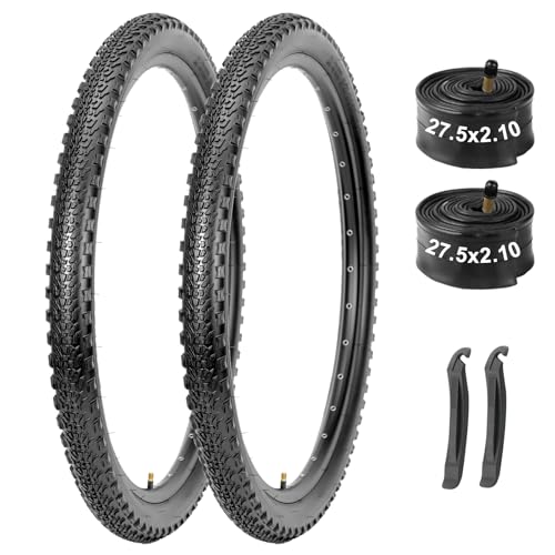 WINFAVO 2-Pack Mountain Bike Tires & Tubes Set: 27.5×2.1-Inch Puncture-Resistant MTB Tires with Heavy-Duty Butyl Inner Tubes & Tire Levers for Off-Road Cycling