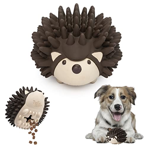 BellaBoo Pets Interactive Dog Toy for Strong Chewers - Freddy The Hedgehog All-in-One Treat Ball + Food Dispensing Slow Feeder Dog IQ Puzzle + Dental Chew Toy for Medium and Large Breed Dogs (Brown)