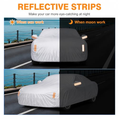 Image of Car Cover Custom Fit for Ford Mustang 1994-2026, Outdoor Waterproof All Weather Heavy Duty Full Exterior GT Cover for Sun Rain Snow UV Dust Protection with Door Zipper,Silver