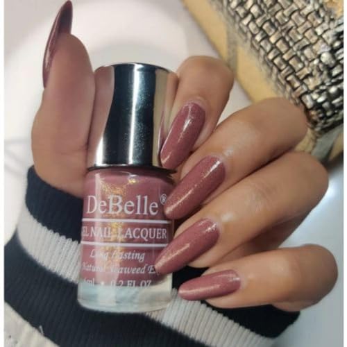 DeBelle Gel Nail Polish Classy Chloe(Dark Mauve with Micro Shimmer Nail Paint)| Non UV - Gel Finish |Chip Resistant | Seaweed Enriched Formula| Long Lasting|Cruelty and Toxic Free| 6ml