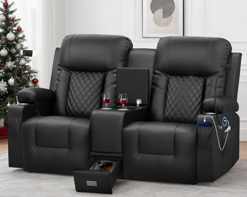 YONISEE Large Loveseat Recliner, Loveseat Recliner Sofa with Storage Console, Recliner Chair with USB Ports, 2 Cell Phone Holders, Cup Holder, Loveseat Couch for Living Room