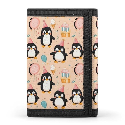 Birthday Penguin Cute Print Wallet for Men, 8 Credit Card Holder Slim Minimalist Front Pocket Small Mens Bifold Wallets