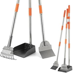 TIMINGILA Pooper Scooper Dog Pooper Scooper Long Handle Stainless Metal Tray Rake Spade Set for Large Medium Small Dogs Easy to Clean Pet Waste Use for Yard, Grass, Dirt or Gravel – Pet Supplies