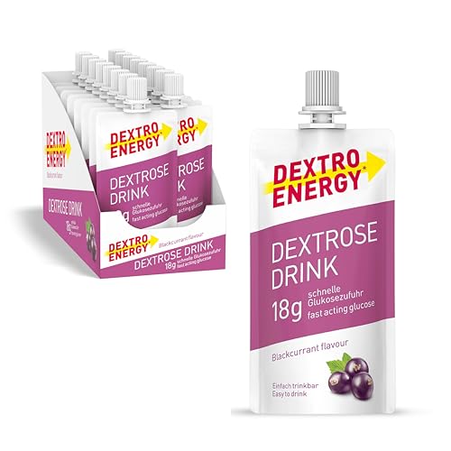 Dextro Energy Dextrose Drink Blackcurrant Flavour - 16x50ml (16er Pack) - Flüssiger Traubenzucker, 18g Glukosezufuhr, 24g Kohlenhydrate, ohne Fruktose, für Unterwegs, Sport & Alltag