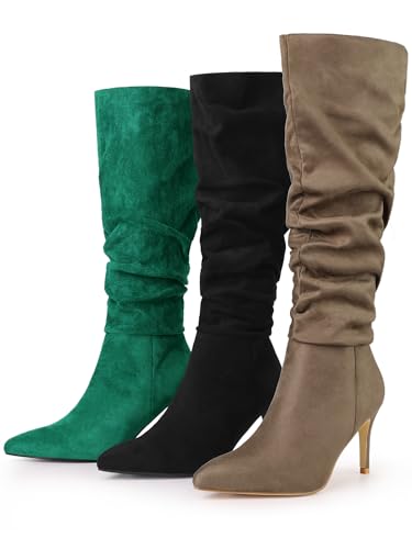 Allegra K Women's Slouch Pointed Toe Stiletto Heel Knee High Boots2
