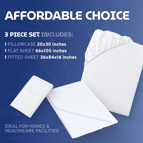 Image of 3 Piece Hospital Bed Sheet Set, Soft Jersey Knitted T-Shirt Quality, 1 Flat, 1 Fitted, 1 Pillowcase (Pack of 2)