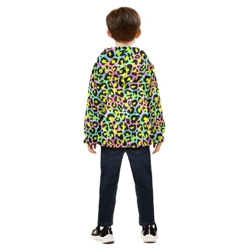 Colorful Leopard Toddler Fleece Jacket Baby Boys Hooded Zipper Long Sleeve Thick Warm Outerwear 3-10 Years4