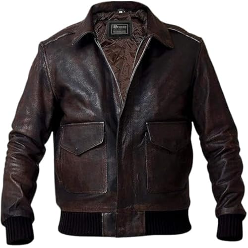Mens G-1 Fur Collar US Navy Flight Distressed Brown Aviator Genuine Leather Jacket