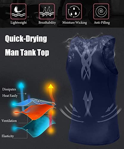 HIBETY Men's 3 or 5 Pack Sleeveless Compression Tank Top, Base Layer Cool Dry Compression Shirts Muscle Gym Tank Tops2