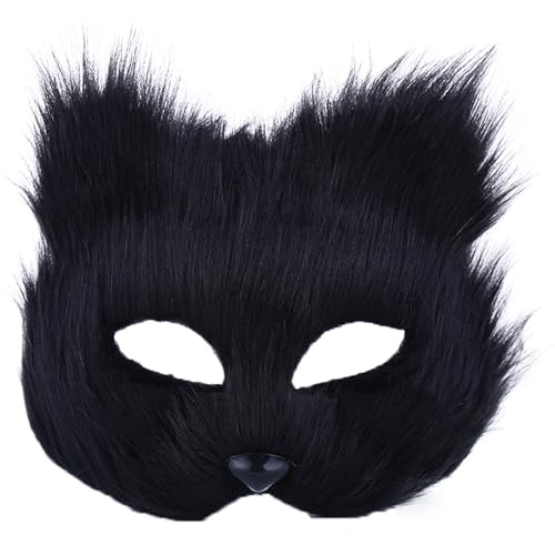 Valpeak BLACK MASK SET Therian Mask And Tail Set For Girls Halloween Cat Mask Tail Cosplay Fox Mask Wolf Tail Over 1 Years Old thumb #7