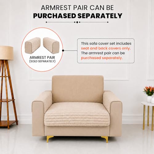 Image of Homerz Premium Rabbit Fur Sofa Cover with Anti-Skid Backing, Soft Plush Fabric Sofa Protector for Living Room Furniture (Beige, 1 Seater, Only Seat Cover)