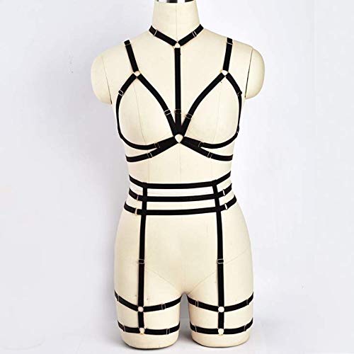 LIVE4COOL Women Harness Cupless Cage Bra Set Elastic Lingerie for Women Adjustable Hollow Out Strappy Set Sexy Strap Belt: Black2