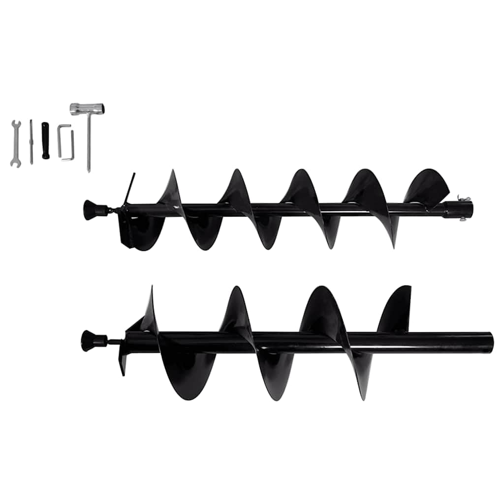 Juego de brocas de acero para perforación de tornillo con motor de gasolina de 52 cc, 3 brocas de acero para madera, espiral 100, 150, 200 mm, más 2 extensiones para plantación de jardín