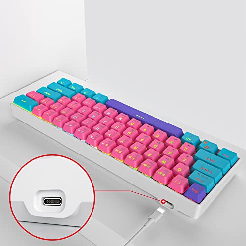 Image of Fogruaden 60% Mechanical Keyboard, 61 Keys Gaming Keyboard, RGB Backlit, Ultra-Compact 60 Percent Wired Keyboard for Win /Mac PC Gamer, Easy to Carry on Trip (Pink, Red Switch)