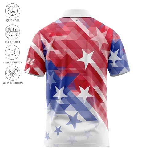 Image of Patriotic USA Golf Polo Shirt - Men's Performance Short Sleeve Moisture Quick Dry Fit Athletic Veteran UPF Stretch Casual Fun