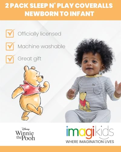 Disney Winnie The Pooh Baby Boys 2 Pack Sleep N' Play Coverall White/Heather Gray