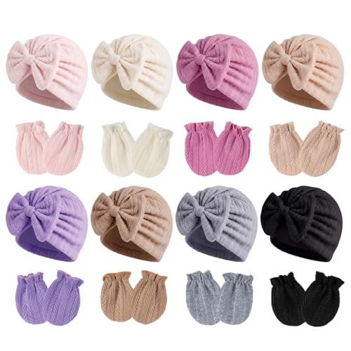 Newborn Baby Hats & Mittens Set (8 Pieces)
