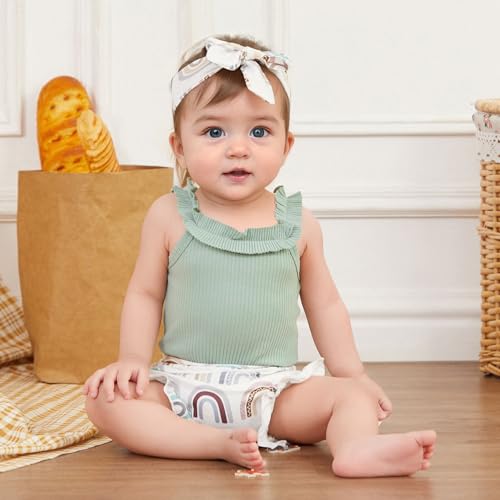 Engofs Newborn Baby Girl Summer Clothes Boho Infant Sleeveless Romper Bodysuit Shorts Headband 3Pcs Outfits2