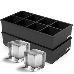 Ice Cube Trays for Freezer – Large Silicone Ice Cube Mold – Makes 8 Giant Whiskey Ice Cubes, Square Silicone Molds (2 Pack) – glacio