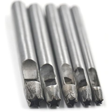 Bluemoona 5 pcs - 4mm 5mm 6mm 7mm 8mm Hollow Hole Steel Round Punch Cutter Tool 4 Leather Belt Watch Band Gasket Five Star Cover