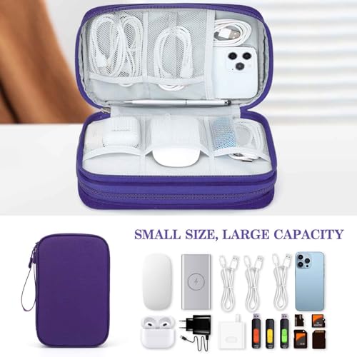 Image of FYY Electronic Organizer, Large Travel Cable Organizer Bag Pouch Electronic Accessories Carry Case Portable Waterproof Double Layers All-in-One Storage Bag for Cable, Cord, Charger, Purple