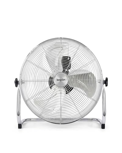 KEPLIN Adjustable Head Standing Metal Pedestal with Powerful Circulation Heavy Duty Floor Fan with 3 Speeds Room Fan Ideal for Indoor & Outdoor Use Home Gym Office Garage (Chrome 12 Floor Fan)