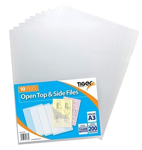 2 X Tiger clear A3 report files open top and side covers pack of 10 wallets