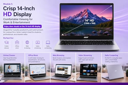 Image of Acer One 14 Z14-55M Thin and Light Laptop | AMD Ryzen 3 7320U | 8GB LPDDR5 /512GB NVMe SSD /Windows 11 Home & Ms-Office | 14-Inch HD Display, AMD Radeon 610M Graphics, Silver