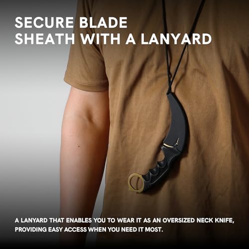 DISPATCH 4-Pack Karambit Knife Fixed Blade Knives Set with Sheath, 7.5" Full Tang Tactical Dagger – Red & Yellow 3Cr13 Stainless Steel Blades, ABS Handle with Finger Ring, Outdoor Hunting, Camping & EDC