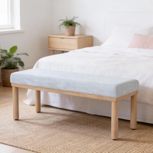Image of HomePop 47.5 inch Oslo Bench - Blue Pinstripe Fabric