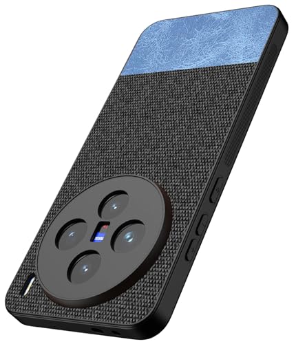 Image of Kapa Soft Fabric & Leather Hybrid Protective Back Cover for Vivo X200 (5G) | Shockproof Slim Hard Anti Slip Back Case (Black,Blue)