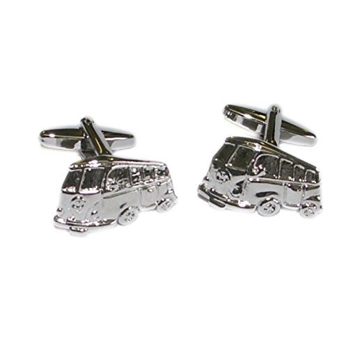 Mancuernillas para hombre chapadas en rodio Campervan miniatura 1