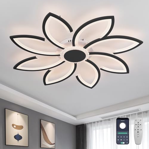 Lampe plafond chambre à coucher moderne 90cm avec lustre LED télécommandé