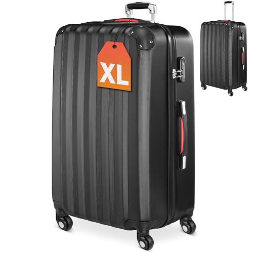 Monzana Valise Rigide XL Noir 4 Roues Bagage à poignée télescopique en Plastique ABS avec Serrure