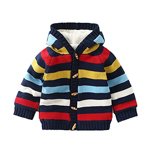 Kids Cardigan Sweater Toddler Boy Kids Rainbow Fleece Lined Warm Knit Sweater