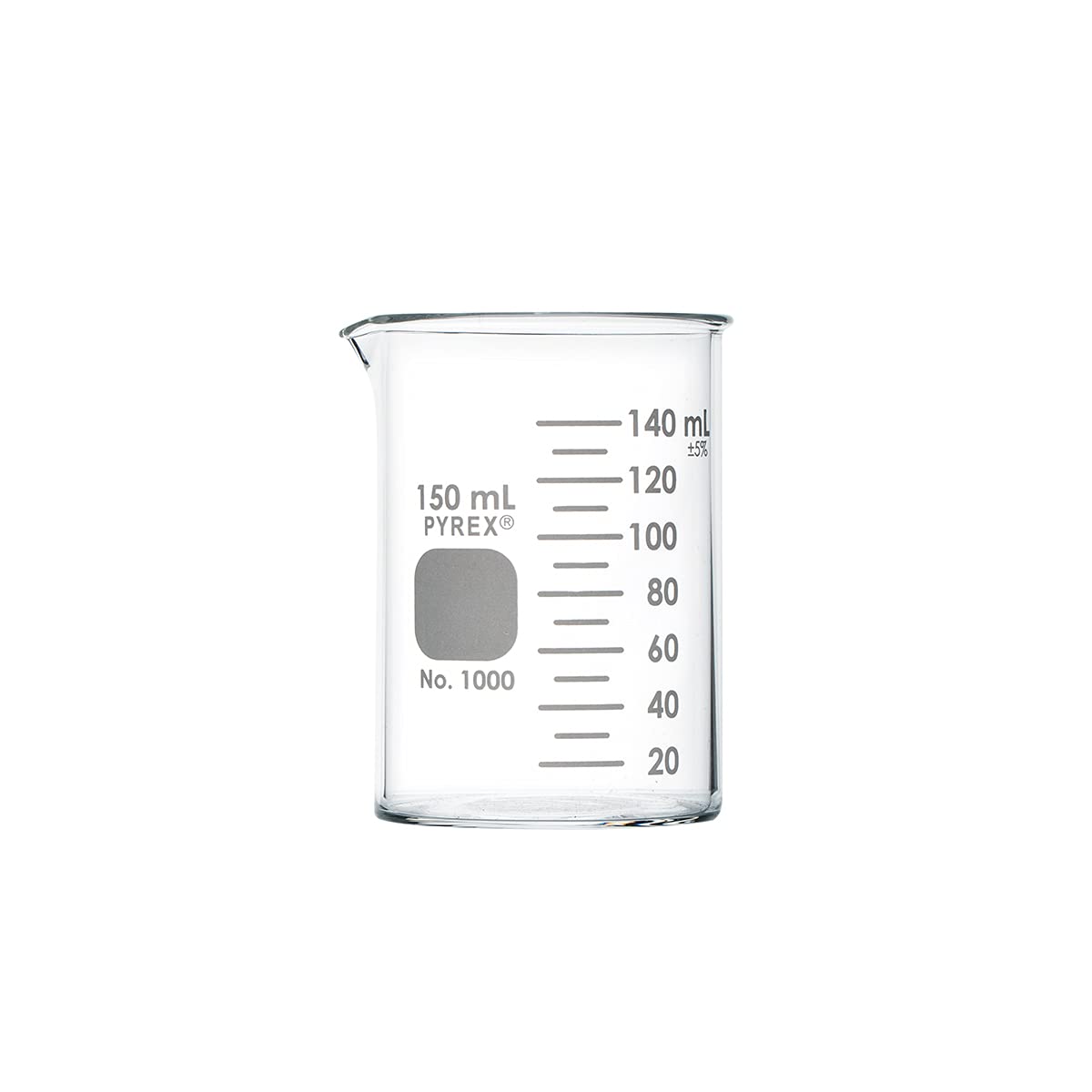 PYREX Griffin Borosilicate Glass Beaker- Low Form Graduated Measuring Beaker with Spout– Premium Scientific Glassware for Laboratories, Classrooms or Home Use- PYREX Chemistry Glassware, 150mL, 12/Pk