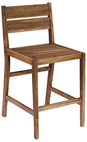 Teal Island Designs Nova Natural Acacia Wood Outdoor Bar Stools Set Of 2 Brown 24" High Farmhouse Rustic Plank Seat With Ladder Backrest Footrest For Kitchen Counter Island Patio Garden Balcony #TOP7