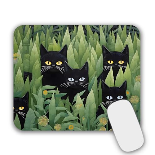Mouse Pad, Gaming Mouse Pad, Non-Slip Rubber Base Mouse Mat with Designs for Laptop, Computer & Office, 9.5 x 7.9 x 0.12 inches (Black Cats in Grass)