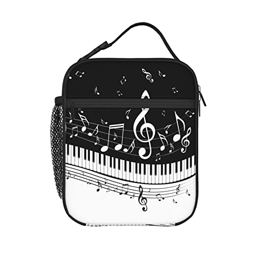 Kiuloam Insulated Lunch Box Black White Music Note Reusable Lunch Bag With Shoulder Strap For Women/Men/Girls/Boys Lunchbox Meal Tote Bag #TOP30