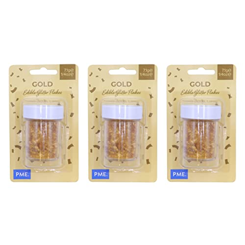 PME Gold Sparkling Glitter Flakes for Cake Decorating (7g) PACK OF 3