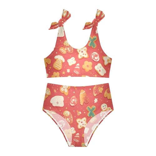 KLL Gingerbread Cookies Coral Girls 2 Piecing Bikini Set Beach Swimsuits Swimming Suits Adjustable Strap3