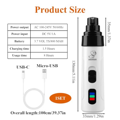 Silent Dog Nail Grinder Cordless Electric Pet Nail Trimmer USB Rechargeable Dog Claw Grinders Low Noise Diamond Bit Nails Clippers File Trimmer for Dogs & Cat - Image 3
