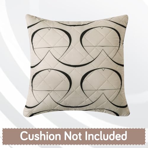 Image of HOKIPO 'Elira Series' Printed Quilted Cushion Cover for Sofa 16x16 Inches, Set of 2, Natural Beige Abstract Art (AR-6231-C4*2)