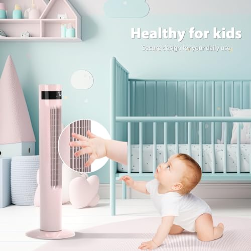 Image of Antarctic Star Tower Fan Portable Floor Fans 85Oscillating Fan 36'' Quiet Cooling 12H Timer Remote Control Standing Bladeless Electric 3 Speeds Wind 3 Modes Bedroom Office(36 inch, Pink)