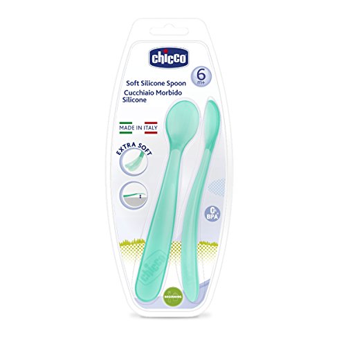 Colheres de Silicone, 6 M+, 2 Unidades, Chicco, Verde