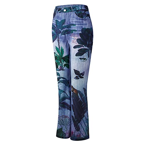 Duowei Women Fashion Pants Women's Long Multiple Choice Printed Casual Loose Pants Cropped Pants For Women Casual Petite Blue #TOP2