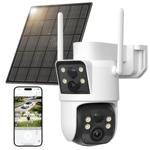 Image of LIWAN Dual Lens Solar Security Camera Wireless Outdoor, 360 PTZ & Fixed Dual Lens, 2K Color Night Vision, 8000mAh Battery, PIR Human Detection, IP66 Weatherproof, 2-Way Audio, 2.4GHz WiFi Only